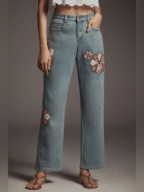 Anthropologie Pilcro Baggy Boyfriend High Rise Quilted‎ Jeans Blue Size 27
